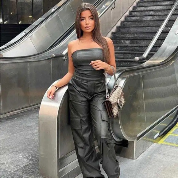 Zara FAUX LEATHER LONG JUMPSUIT - Picture 2 of 8